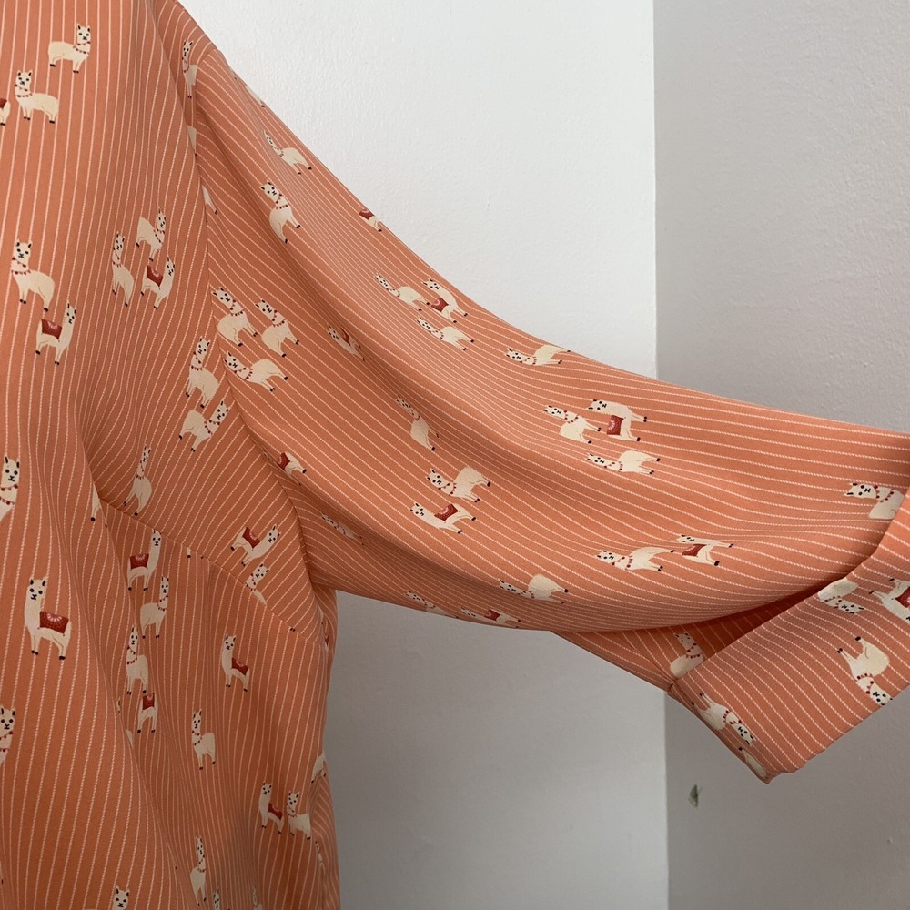 Catherines Top‎ Blouse 3X   Novelty Print Lamas Orange Stripe 3/4 Sleeve Office - Picture 4 of 12